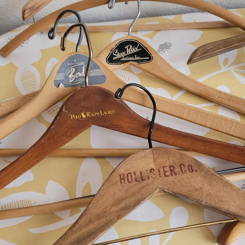 8 Vintage Wooden Hangers Ralph Lauren Bond Clothes Hollister Steve Petix More